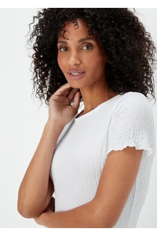 2499 Beyaz Dokulu Kadın T-shirt -90 Beyaz
