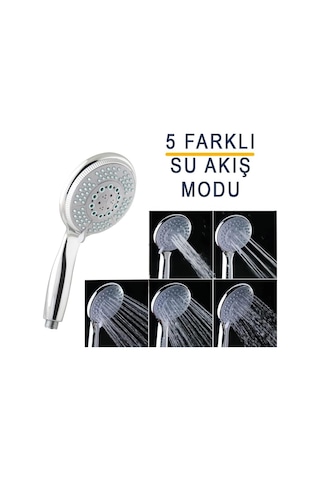 5 Fonksiyonlu Büyük Başlı El Duşu Duş Başlığı - Farklı Püskürtme Modları - Yüksek Kaliteli Abs Krom Kapl Diğer