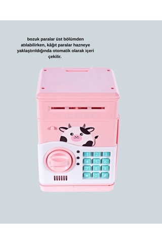 Elektronik Şifreli Çocuk Kumbarası, Atm Kasa Görünümlü, Pembe