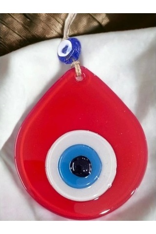 Orta Boy Kırmızı Damla Desen Nazar Boncuklu Duvar Dekoru Cam Duvar Süsü