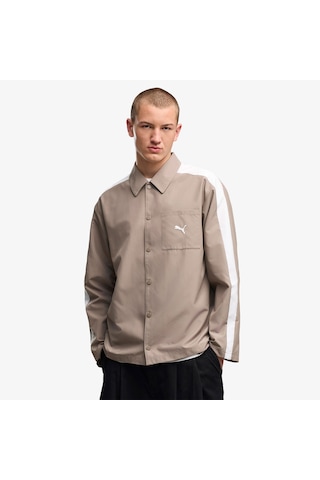 Puma T7 Relaxed Woven Overshirt Erkek Gri Gömlek 638362 Çok Renkli
