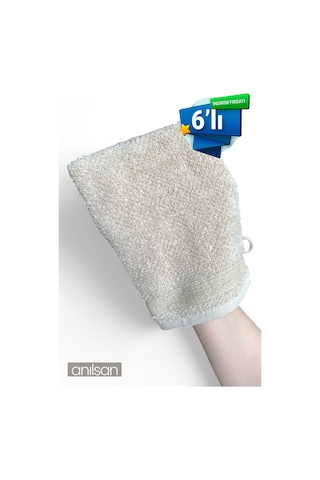 6'lı Banyo Kesesi Bej %100 Pamuk 15x25 Hamam Kesesi