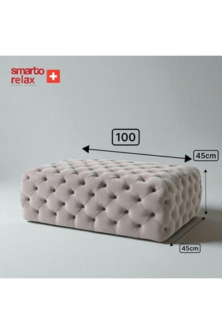 Smarto Relax Puf Swiss Style Soglio Ayaksiz Kapitoneli 100x45x45 Puf Ayaksız Kapitoneli Dekoratif Puf Ekru