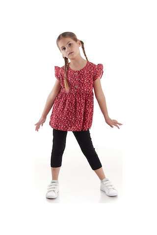 Ahengim Kız Çocuk Takım Vizkon Baskılı Taytlı Alt Üst Takım Pamuklu Ak2522 Kırmızı