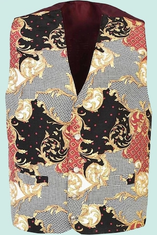 Barok Desenli Astarli Garson Yeleği Astarlı İki Cepli Şal Şık Fonksiyonel Hizmet Sektörü Kıyafeti Bordo