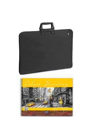 35x50 Cm Resim Çantası + 35x50 Resim Defteri Askılı - Fermuarlı Siyah