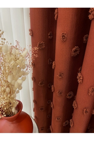 Brillant Carla Puffy Püsküllü Perde İstenilen Tüm Ölçülerde Kiremit Kiremit