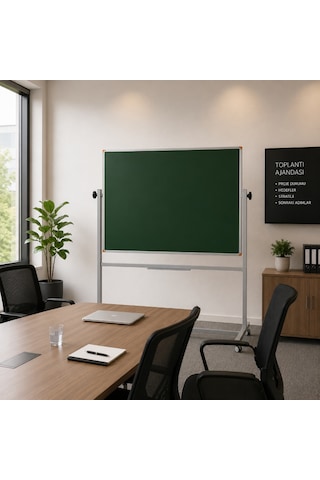 Emaye Yüzey 360 Dönerli Mobil Yazı Tahtası 90x120cm Yeşil
