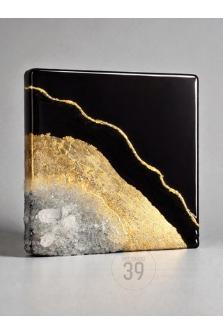 Geode Nero Kuvars Taşlı Modern Epoksi Duvar Tablosu Enerjisel & Dekoratif Sanat 20x20 Cm