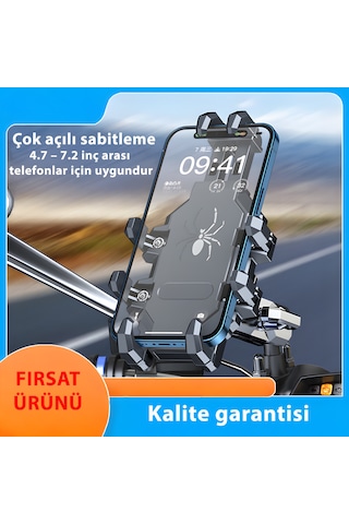 H08 Bisiklet Telefon Tutucu | Gidon Bağlantılı, Titreşim Emici, 4.7–7.2 İnç Uyumlu, CNC Alüminyum Gövde