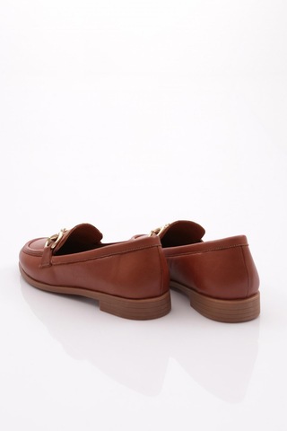 Dgn 1852 Kadin Metal Aksesuarli Loafer Ayakkabi Koyu Taba