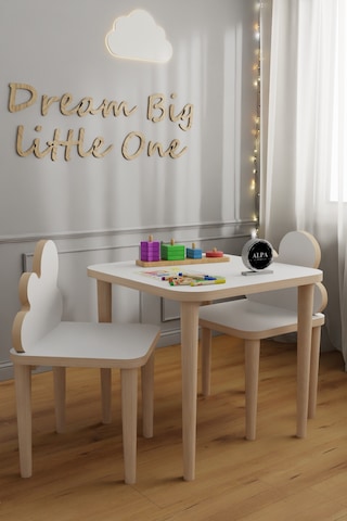 Alpa Ev Mobilya Bulut Tasarımlı Çocuk Masa Sandalye Takımı 2-5 Yaş Oyun Ve Aktivite Masası Beyaz