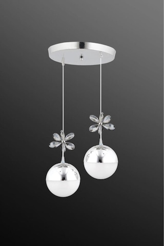 Kelebek 2'li Krom Sarkıt 3 Renk Modu Ledli Kristal Taşlı Modern Led Avize Krom