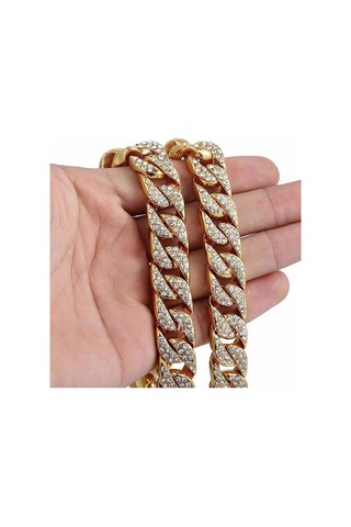 Chavin 13 mm. Kalın 60 cm. Taşlı Gold Alloy Erkek Zincir ek21sr Altın