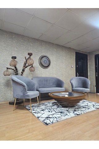 Zafir Teddy Takım Gold Kaplama Sivriltme Ayak Çay Seti Koltuk - Berjer , Balkon, Salon, Ofis Gri
