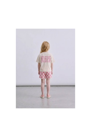 Poala Kids Sloganlı Damalı Takım Pembe
