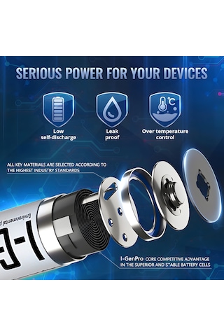 I-Gen B140 8 Adet AAA 650 mAh Şarj Edilebilir İnce Kalem Pil 1.2V Ni-MH Şarjlı Pil