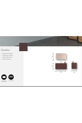 Evros Cherry 100 Cm Banyo Dolabı Bordo