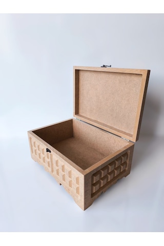 Ahşap-boyanabilir-desenli-çok Amaçlı Dikdörtgen Kutu