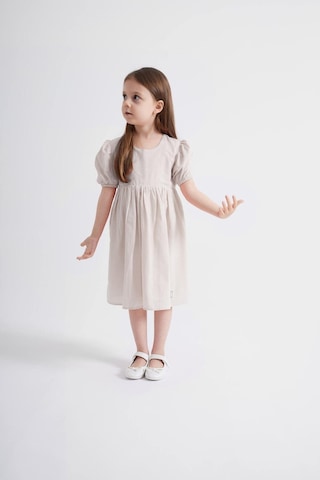 Oliventhekid Kolları Ve Beli Lastikli Kız Çocuk Elbise Ekru Ekru