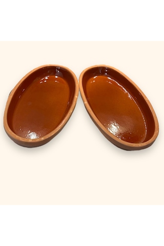2'li Toprak Sırlı Oval Balık Güveci Pişirme Tavası 30x15x4 Toprak