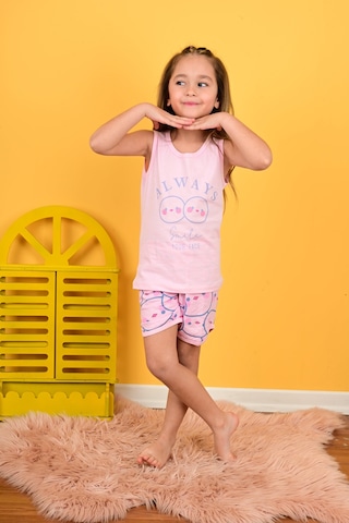Kız Çocuk Askılı Pijama Takımı Always Smile Somon Pembe