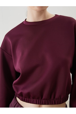 Lcw Eco Bordo Bisiklet Yaka Crop Kadın Sweatshirt