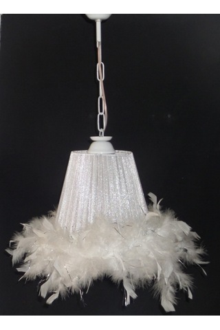 Beyaz Tüylü Avize Abajur Takımı Çocuk Odası Yatak Odası