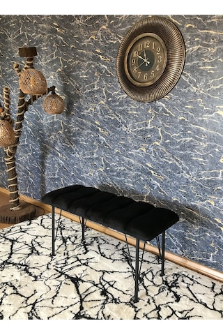 Yirmi15 Metal Ayaklı Eco Black Babyface Puf & Bench