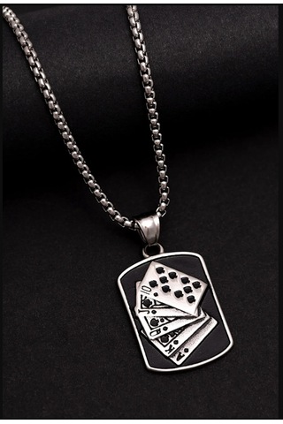 Osmanlı Gümüş Poker Royal Flush Maça Poker Royal Flush Maça Figür Kolye