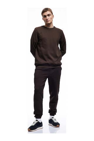 Koton Pamuklu Uzun Kollu Şardonlu Bisiklet Yaka Erkek Basic Sweatshirt Kahverengi 7wam70002mk Kahve
