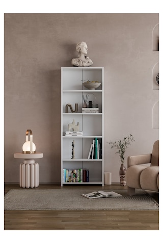 Alpa Ev Mobilya 5 Raflı Kitaplık, Modern Çok Amaçlı Ahşap Ofis, Salon Ve Mutfak Raf Dolabı Beyaz