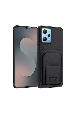 Xiaomi Redmi Note 12 Pro 5g Kılıf Flexstand Kartlıklı Silikon Kılıf Siyah