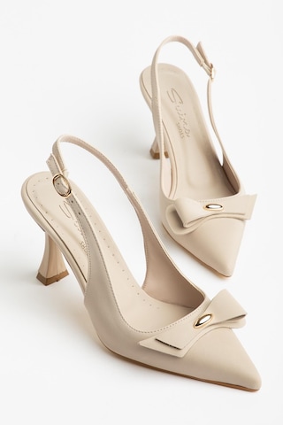 Suins Elvis Model Fiyonklu Kadın Stiletto Ayakkabı Ten