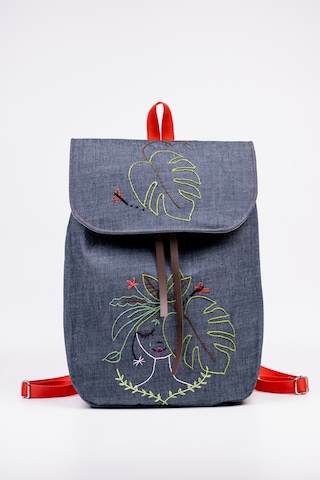 Fabric Craft Bag Sırt Çantası Kot Kumaş Nakışlı Astarlı 38x40 Cm Kot