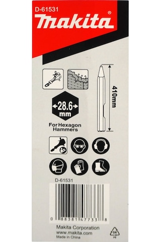 Makita D-61531 28.6 mm Altıgen Şaftlı Sivri Murç Keski 410 mm