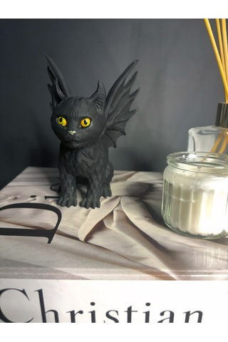 Siyah Şeytani Kedi Dekoratif Aksesuar Gotik Tasarım