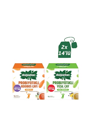 Doğadan Probiyotikli Vanilyalı Rooibos Çayı + Probiyotikli Açai Ananaslı Yeşil Çay Süzen Poşet 2 x 14'lü