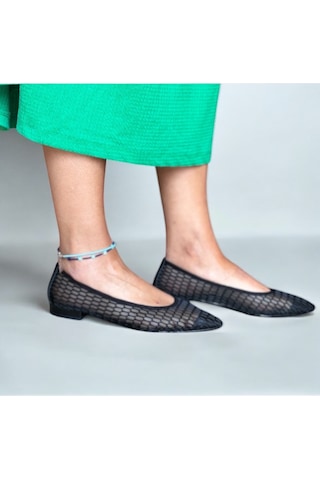 Ne&ve Shoes Siyah File Kadın Sivri Burunlu Günlük Rahat Babet