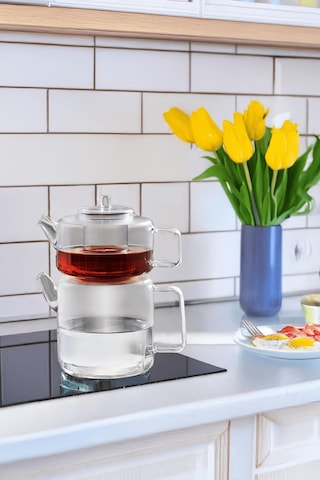 Tobby Borosilikat Şeffaf Cam Çaydanlık 1.1l+1.75l