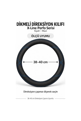 Trobus Peugeot Rifter 2024 Ve Sonrası Uyumlu Dikmeli Direksiyon Kılıfı X-line Perfo Siyah Mavi Siyah - Mavi