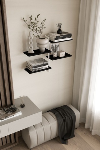 Aju 4 Katlı Duvar Rafı Metal Çerçeveli Dekoratif Kitaplık Ve Raf Ünitesi Modern Tasarıım Beyaz