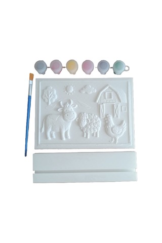 Suya Dayanıklı Mermer Tozu Boyama Seti Standlı Çiftlik Hayvanları Çocuk Boyama Tablosu 18x13 Cm Boya Emmez, Özel Formül