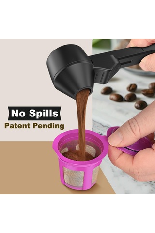 Ximistore9 Kahve Filtre Huni Ve Kaşık Seti, Yeniden Kullanılabilir K-kapsüllere Doluşturmak İçin, Taşaklı Tutma Deliği, Sızıntı Yok, Siyah Abs Malzeme Siyah