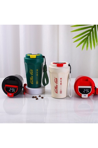 Yunboo Beyaz Akıllı Sıcaklık Ölçer Çelik Termos Bardak, 510ml, Ofis Ve Araçta Kullanım, Isı Saklama, Konforlu Günlük Kullanım Beyaz