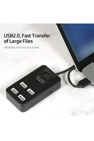 Maiyame 4 Port Usb 2.0 Yüksek Hızlı Hub Eş Zamanlı Kullanım Büyük Dosyaların Hızlı Aktarımı 480mbps İletim Hızı Tek Tuşla Kontrol Beyaz