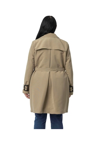 Büyük Beden Kruvaze Kolu Bant Detaylı Cepli Kuşaklı Astarlı Çağla Yeşili Trençkot Çağla Yeşili