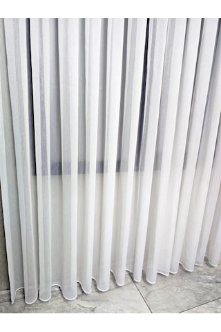 Çizgili Şeffaf Simli Şık Tül Perde Ekru 1 E 3 Pileli Et4020sımlı