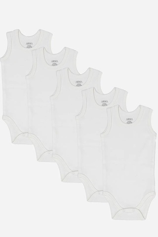 Astrid T Delux Serisi Hediye Erkek İç %100 Organik Pamuklu Beyaz Bebek Atlet Çıtçıtlı Zıbın Body 5'li Paket