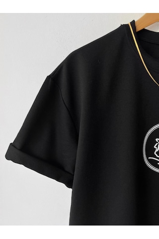 Erkek AMSTERDAM AJAX Oversize Baskılı Pamuklu Bisiklet Yaka Kısa Siyah